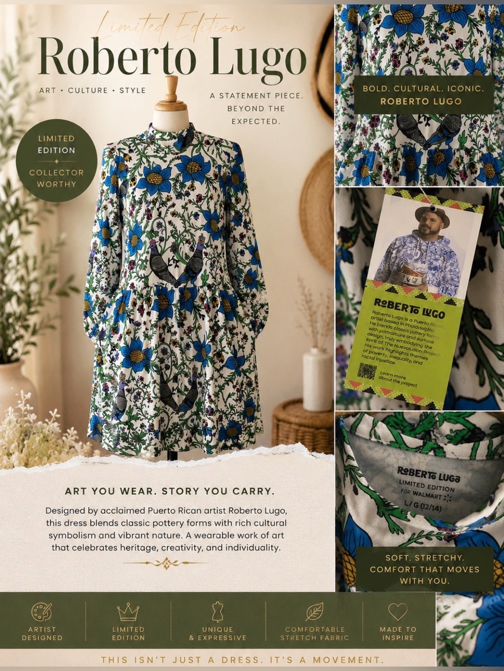 Women's Floral Mini Dress in White with Blue & Green Print